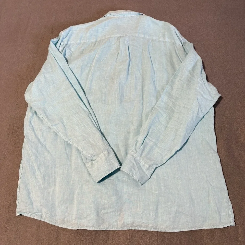 Peter Millar Button Up Shirt Mens XXL Blue 100% Linen Long Sleeve Breezy Hopsack